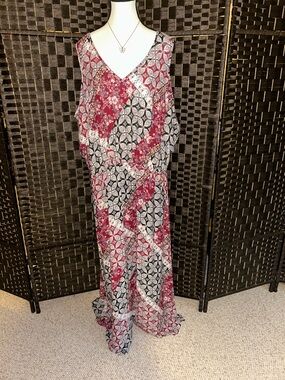 Boutique Cold Shoulder V-Neck Patchwork Print Maxi Dress